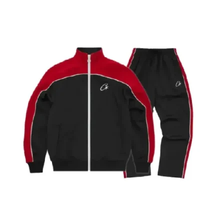 corteiz shotta tracksuit black/red
