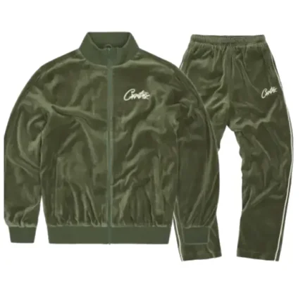 corteiz vvs velour green tracksuit